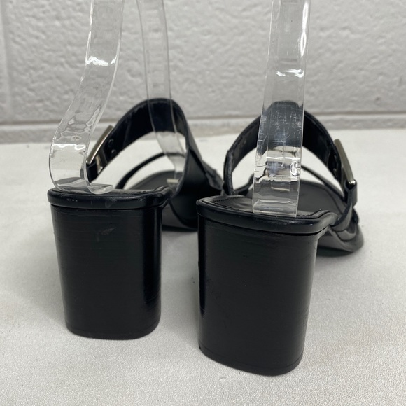 Gucci Black Leather Double Strap Block Heel Slides Sandals women’s size 7.5 - Picture 6 of 12